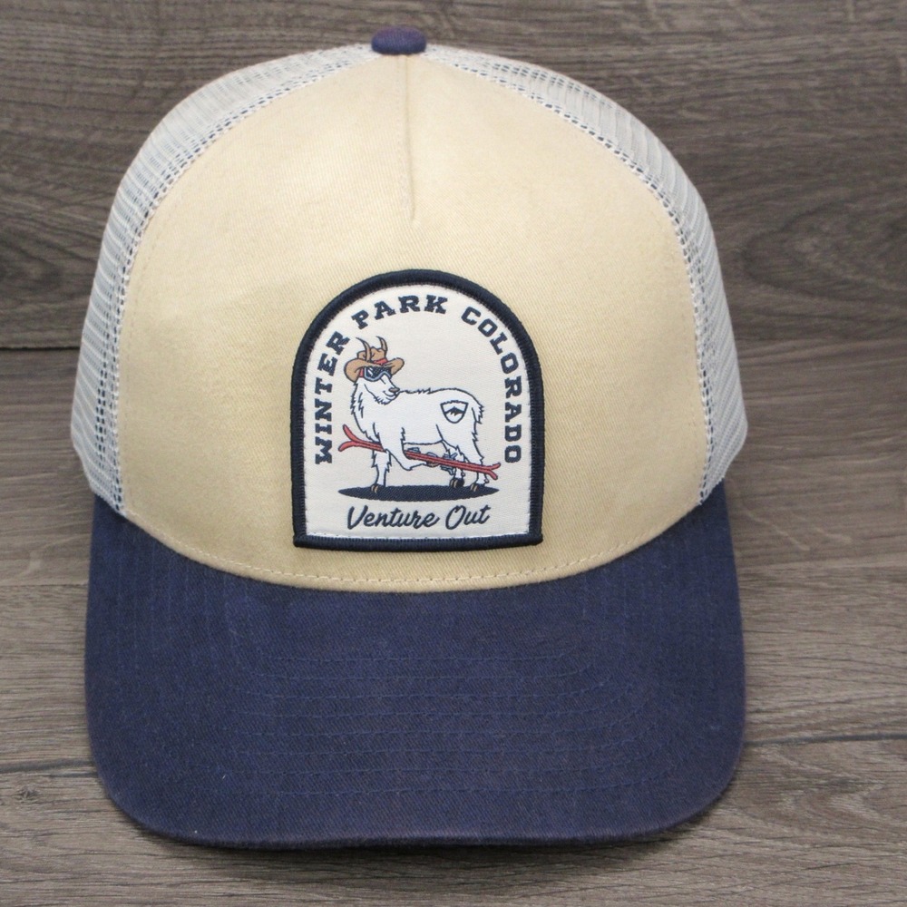 Winter Park Colorado Hat Cap Mens Strap Back Blue Tan Skiing Ski Resort Trucker